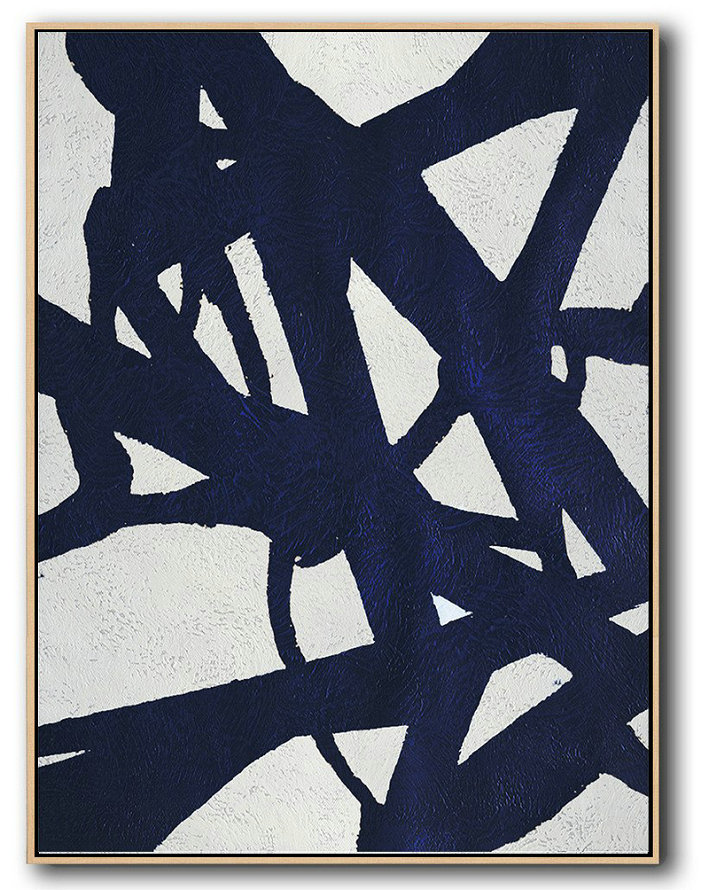 Large Contemporary Art Acrylic Painting,Buy Hand Painted Navy Blue Abstract Painting Online,Acrylic Minimailist Painting